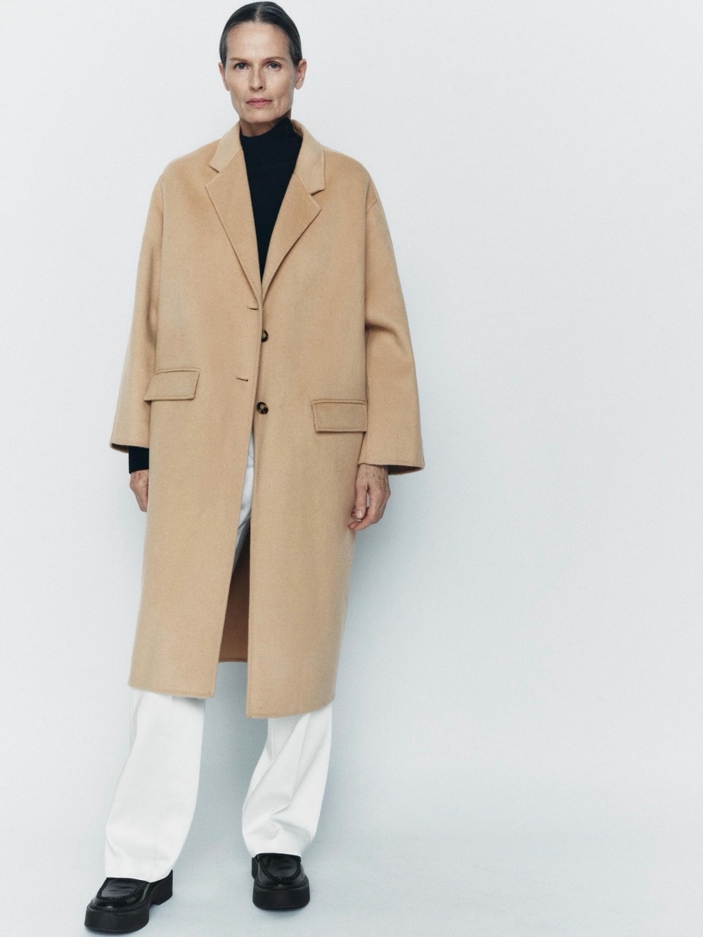 Zara Beige Oversized Wool-Blend Trench Coat - Picture 2 of 4
